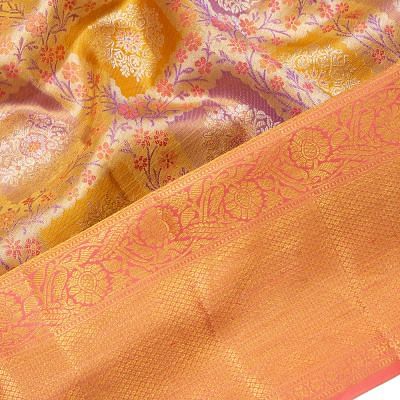 Kanchipuram Silk Tissue Brocade Multicolour Saree