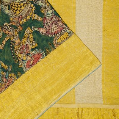 Kanchipuram Silk Handpainted Bharatanatyam Kalamkari Green Saree