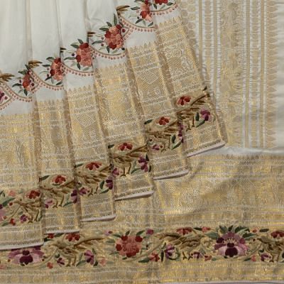 Parsi Gara x Kanchipuram Silk Plain White Saree