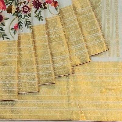 Parsi Gara x Kanchipuram Silk Plain White Saree