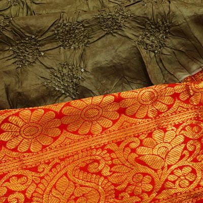 Kanchipuram Silk Bandhani Mehendi Green Saree