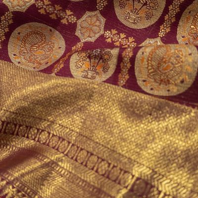 Kanchipuram Silk Checks And Butta Purple Saree
