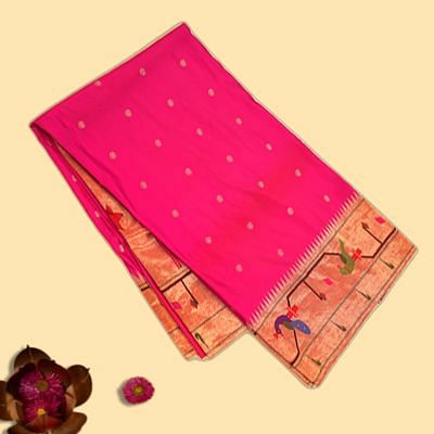 Paithani Silk Butta Pink Saree With Akruthi Border