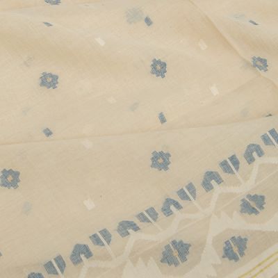 Dhakai Muslin Jamdani Butta Cream Saree