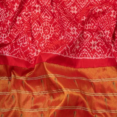 Pochampally Silk Ikat Red Saree With Paithani Inspired Border