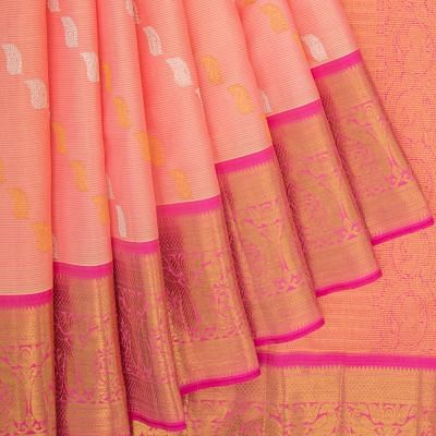 Kanchipuram Silk Lines And Butta Peach Saree