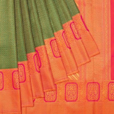 Kanchipuram Silk Checks And Butta Green Saree
