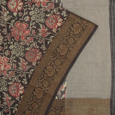 Chanderi Soft Silk Floral Printed Black Saree
