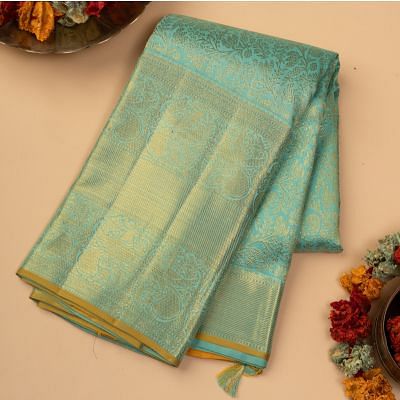 Kanchipuram Silk Brocade Sky Blue Saree