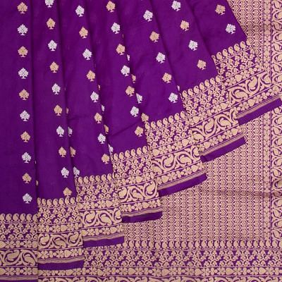 Banarasi Silk Kadwa Butta Purple Saree