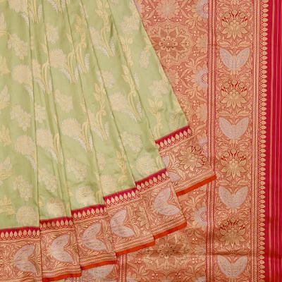 Banarasi Silk Kadwa Jaal Pista Green Saree