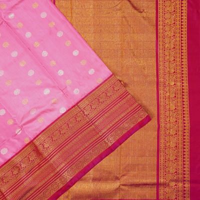 Kanchipuram Silk Floral Butta Pink Saree