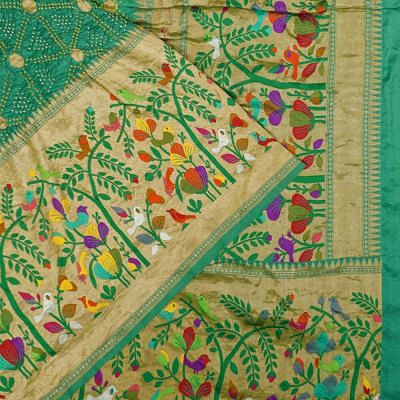 Banarasi Silk Bandhani And Butta Sea Green Saree