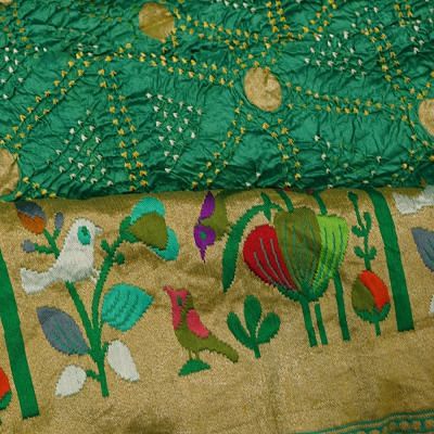 Banarasi Silk Bandhani And Butta Sea Green Saree