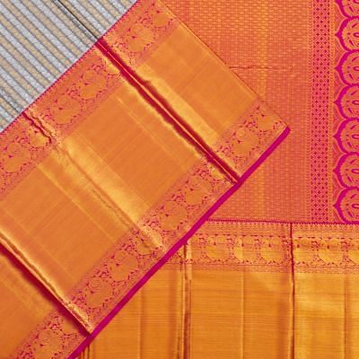 Kanchipuram Silk Vertical Lines Grey Saree