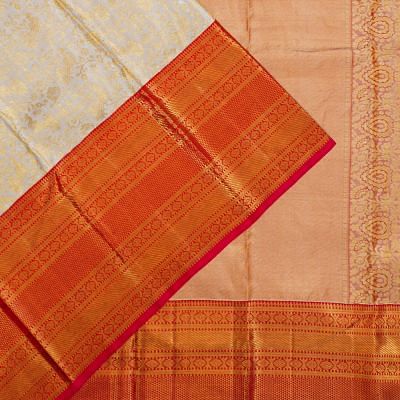 Kanchipuram Silk Tissue Brocade White Saree