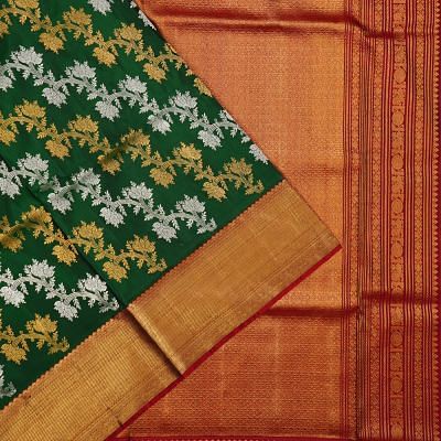 Kanchipuram Silk Jaal Dark Green Saree