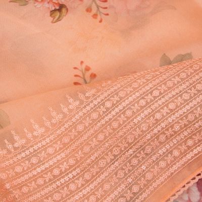 Organza Floral Printed Orange Saree