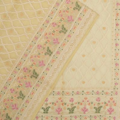 Organza Floral Embroidery Pastel Yellow Saree