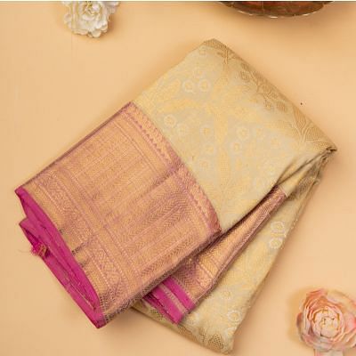 Kanchipuram Silk Brocade Cream Saree