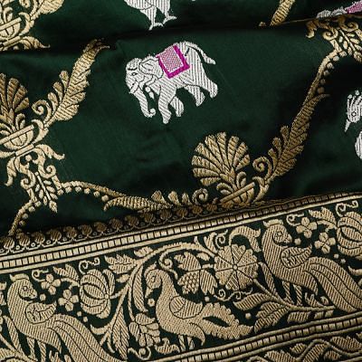 Banarasi Silk Jaal And Butta Bottle Green Saree