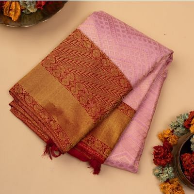 Kanchipuram Silk Brocade Baby Pink Saree