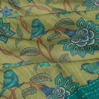 Chanderi Cotton Floral Printed Green Saree