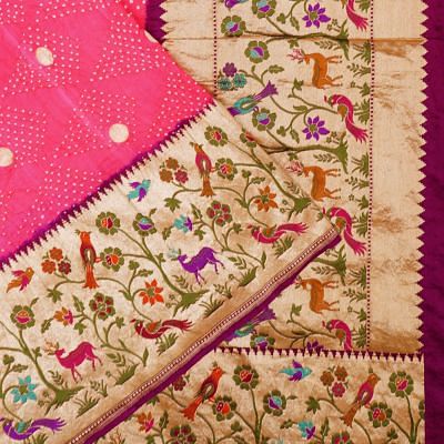 Banarasi Silk Bandhani Butta Pink Saree