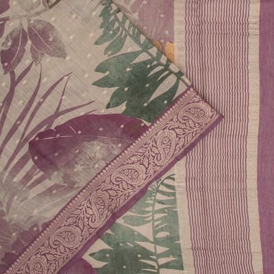 Chanderi Cotton Floral Printed Beige Saree