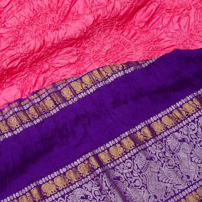 Kanchipuram Silk Bandhani Pink Saree