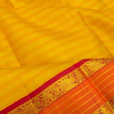 Kanchipuram Silk Horizontal Lines Yellow Saree