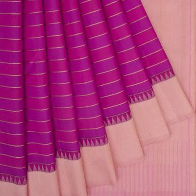 Kanchipuram Silk Horizontal Lines Pink And Purple Saree