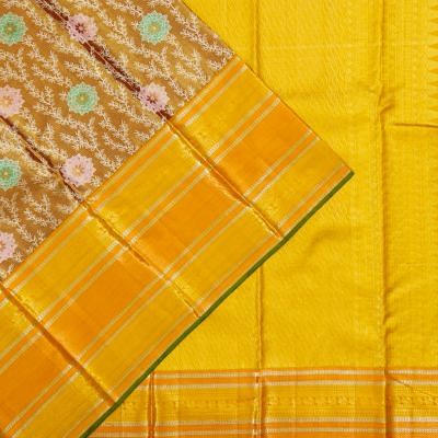 Kanchipuram Silk Brocade Brown Saree