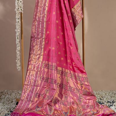 Buy Magenta Jacquard Kanjeevaram Silk Wedding Saree With Blouse