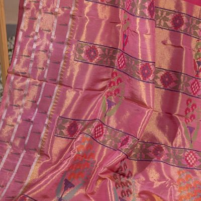 Kanchipuram Silk Butta Pink Saree With Paithani Inspired Border