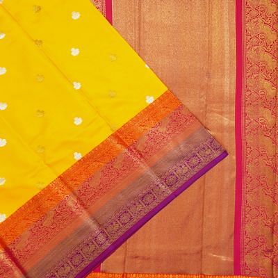 Kanchipuram Silk Twill Butta Yellow Saree