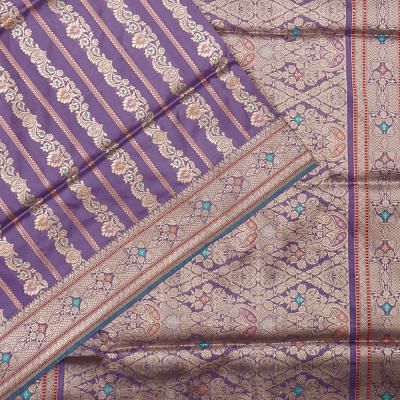 Banarasi Silk Vertical Lines Brocade Violet Saree