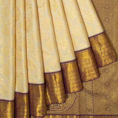 Kanchipuram Silk Brocade Cream Saree