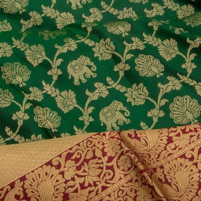 Coimbatore Soft Silk Jaal And Butta Dark Green Saree