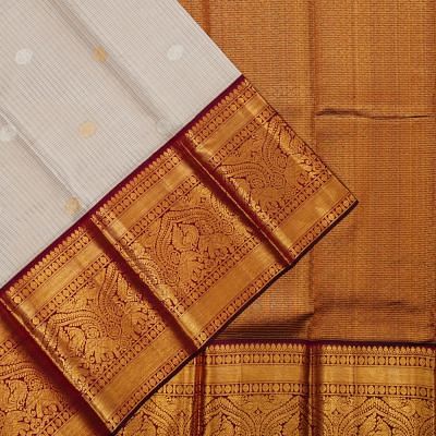 Kanchipuram Silk Checks And Butta White Saree