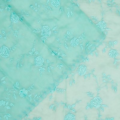 Organza Floral Embroidery Sea Green Saree