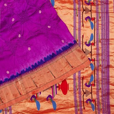 Paithani Silk Bandhani Butta Purple Saree