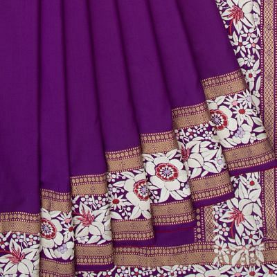 Parsi Gara Banarasi Silk Plain Violet Saree
