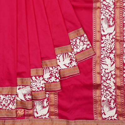 Parsi Gara Banarasi Silk Plain Pink Saree