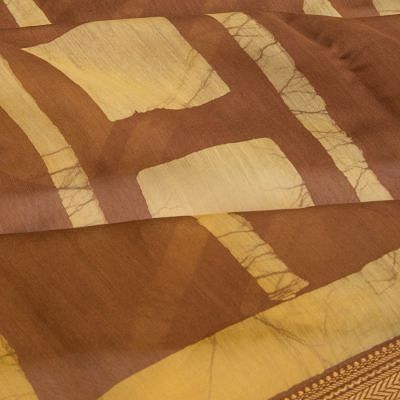 Chanderi Silk Batik Printed Brown Saree