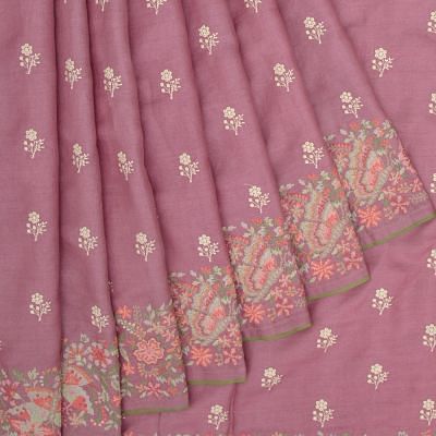 Tussar Floral Embroidery Butta Lavender Saree