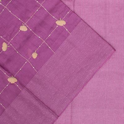 Tussar Embroidery Checks Purple Saree