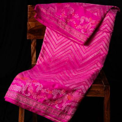 Banarasi Silk Jamdani Jaal Pink Saree