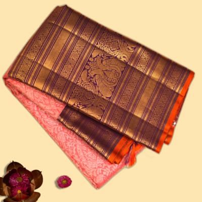 Kanchipuram Silk Brocade Pink Saree