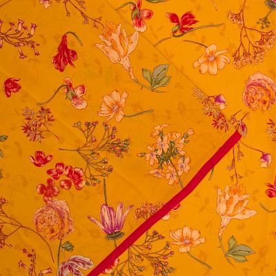 Crepe Floral Printed Yellow Saree